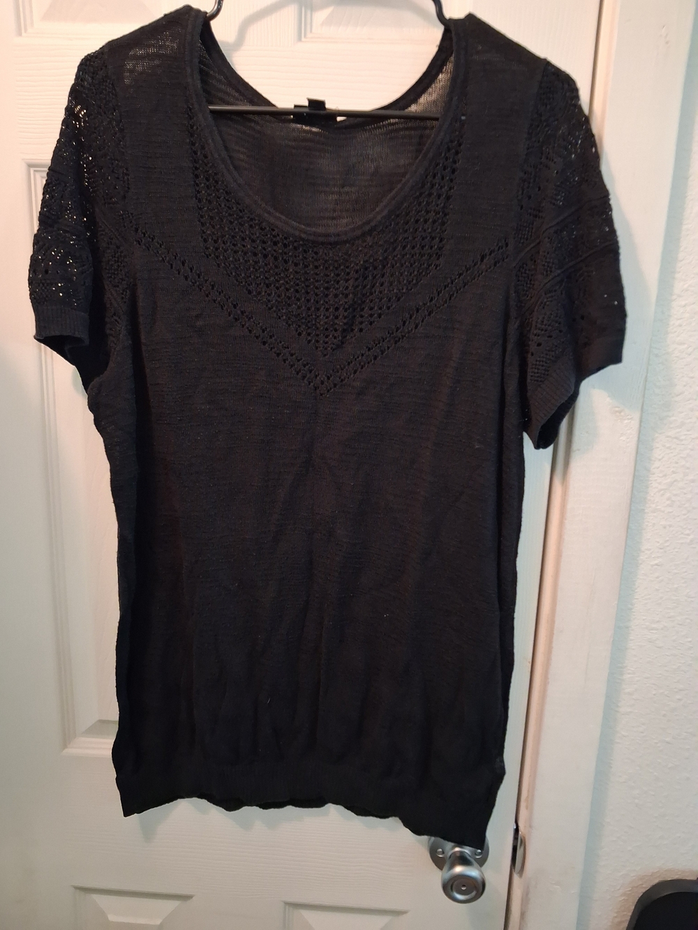 torrid Black Short-Sleeve Scoop Neck Semi Sheer Mesh Knit Top